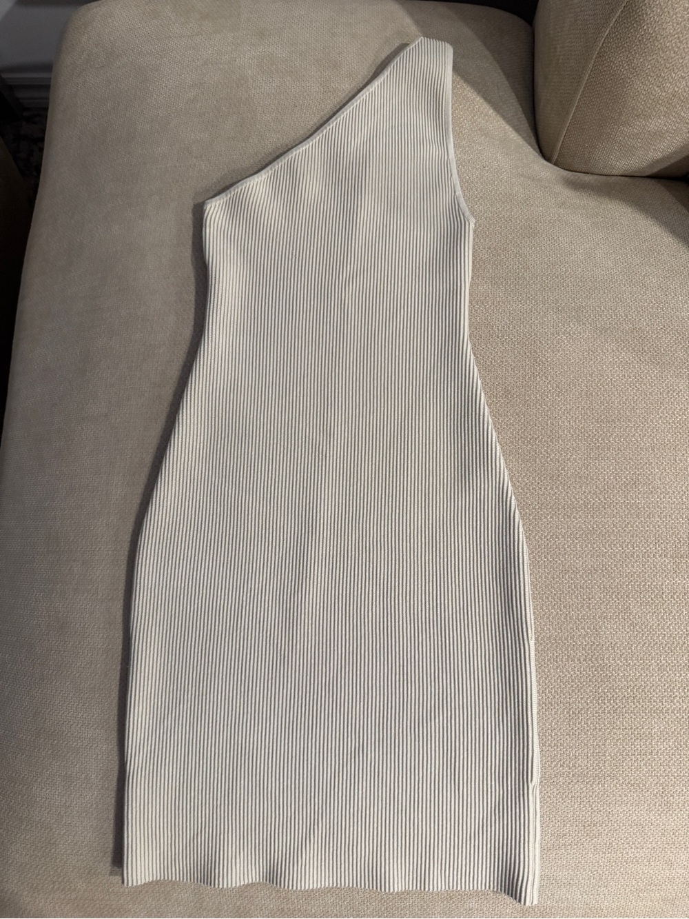 Aritzia One-Shoulder Ribbed Mini Dress in Cream